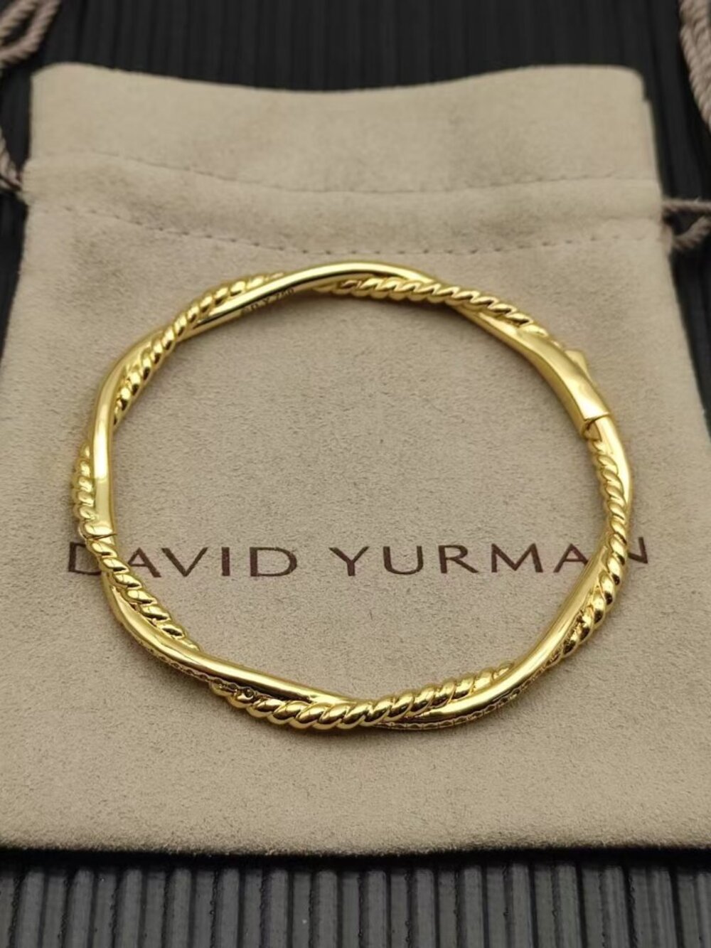 David Yurman Twisted Hinged Gold Cable Bangle Bracelet